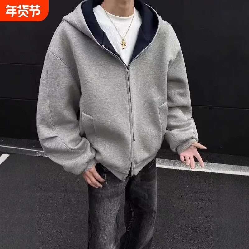 2026春季美式重磅双拉链连帽卫衣外套男痞帅休闲外套撞色情侣开衫,运动服/休闲服装,运动茄克/外套,淘宝优惠券,粉丝福利购,淘宝优惠卷