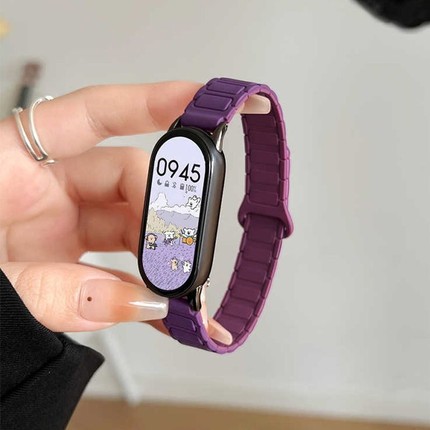 适用小米手环10/NFC表带新款9/8/7/6/5/4/3反扣磁吸硅胶腕带十九八七六代NFC通用高级运动透气智能腕带9夏天