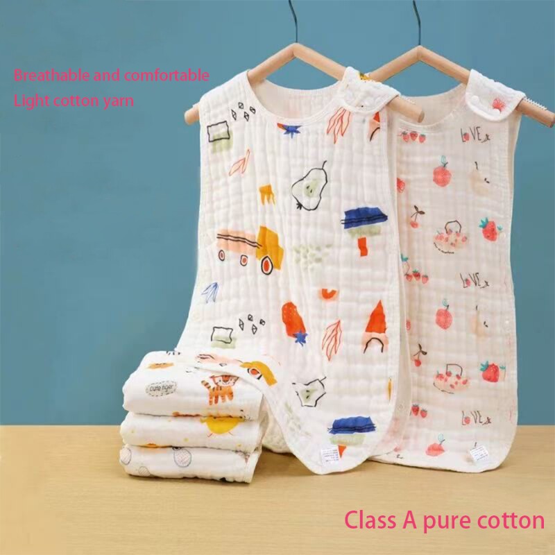 宝宝睡袋纯棉纱布无袖背心式儿童新生儿夏季薄款空调房防踢被母婴