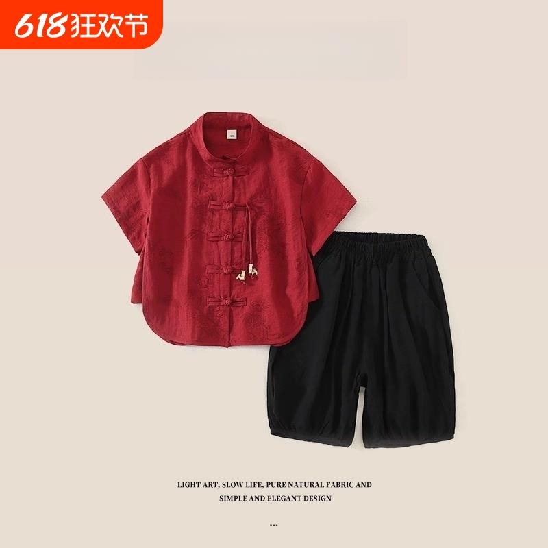 男童汉服夏季新中式套装六一儿童国风唐装薄男宝周岁礼服生日礼物