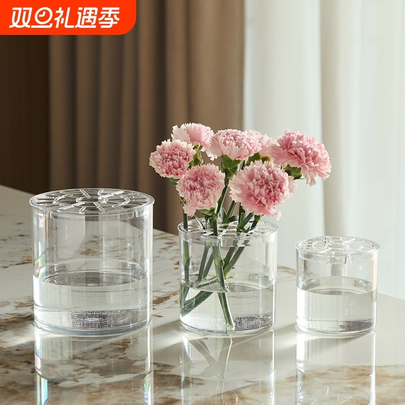 亚克力防摔花瓶水养水培插花富贵竹透明直筒亚克力鲜花装饰客厅小