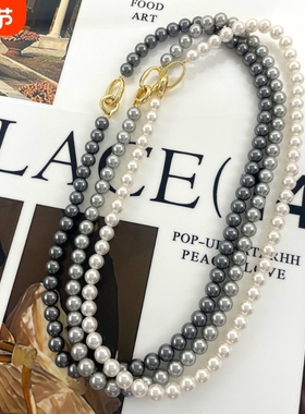 真多麻银灰色强光正圆仿施+长款珍珠项链时尚轻奢毛衣链小众气质