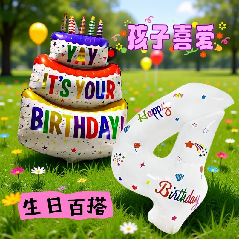儿童生日数字气球男女宝宝派对装饰场景布置周岁氛围拍照装扮道具