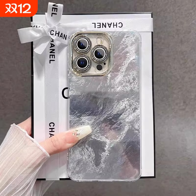 适用苹果16promax手机壳iphone15新款高级感银色14promax冰川纹ip13硅胶12p小清新11p简约全包散热保护套女款