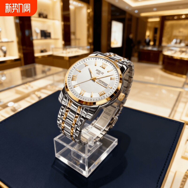 男款手表全自动非机械表正品名牌钢带商务防水石英腕表高级感男士