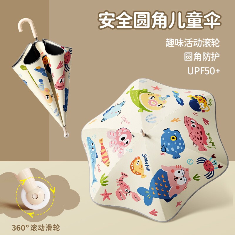 天堂伞儿童雨伞防戳伤安全圆角滚轮男孩女童学生上下学黑胶遮阳伞图片