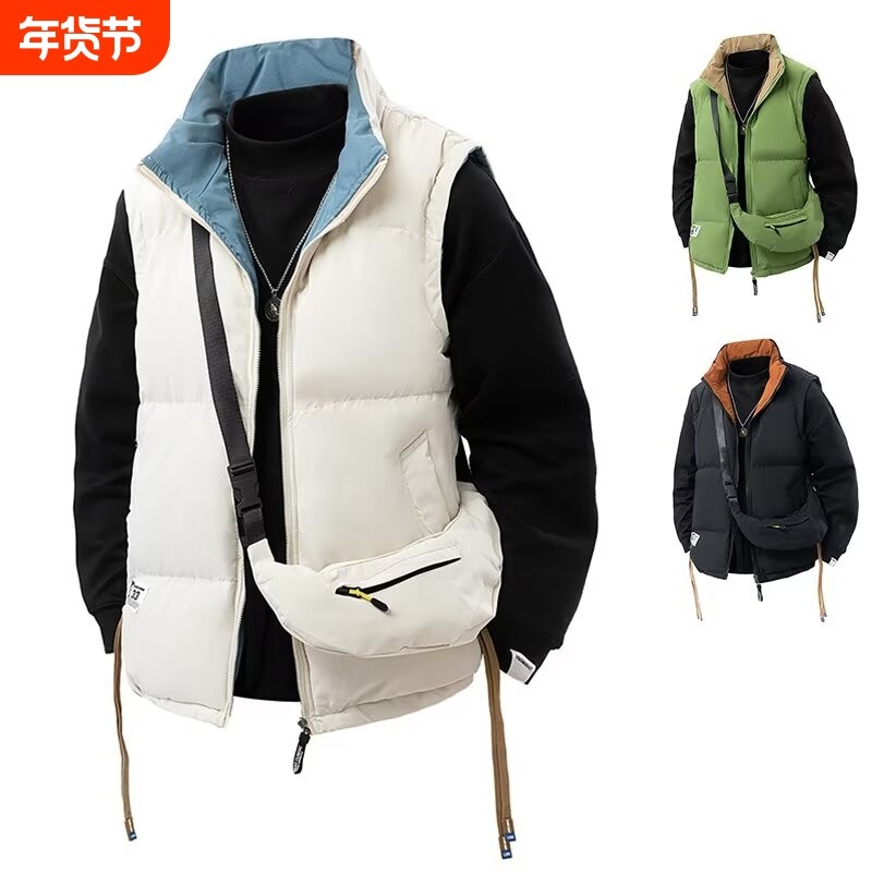 运动羽绒棉马甲男女同款2025秋冬潮牌双面穿坎肩情侣保暖外套户外,运动服/休闲服装,棉马甲,淘宝优惠券,粉丝福利购,淘宝优惠卷