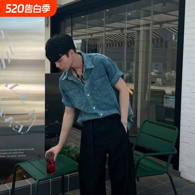 2026复古衬衫男夏装港风学生宽松小众设计感趣味新款男装上衣外穿