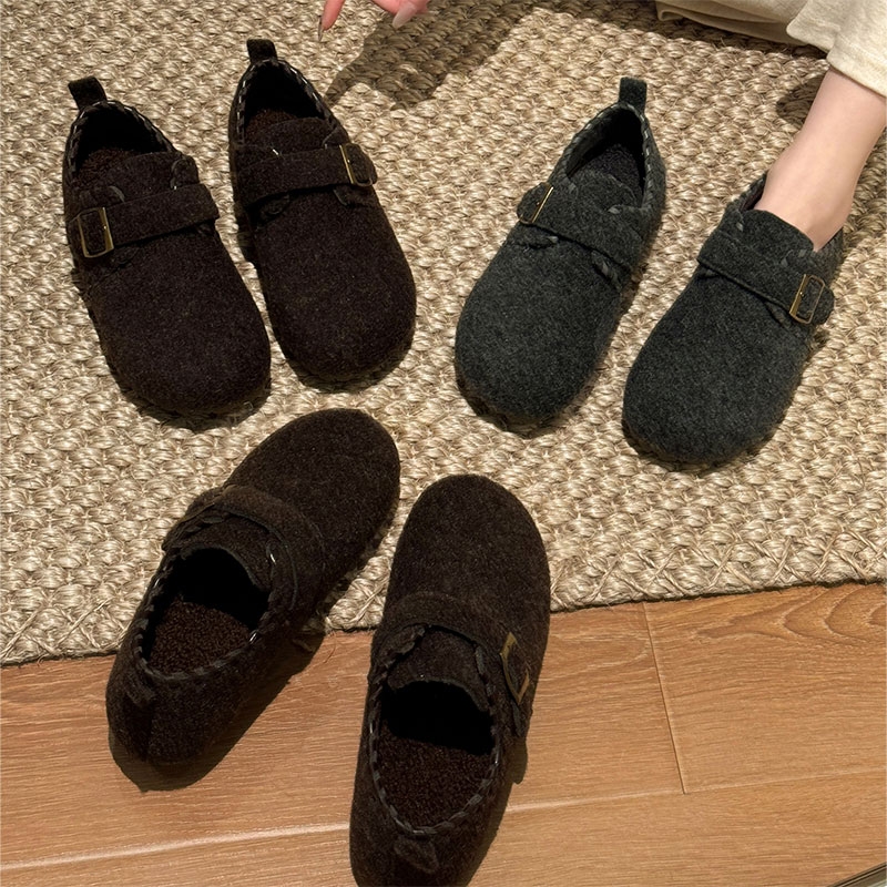 贾不假勃肯鞋女2025新款秋冬季爆款加绒内增高外穿毛毛保暖鞋灰色