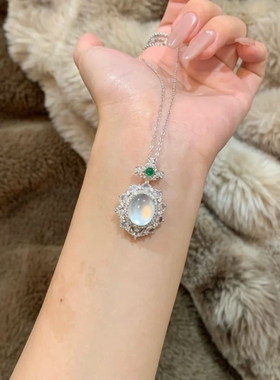 新中式满钻冰透魔镜小吊坠项链女