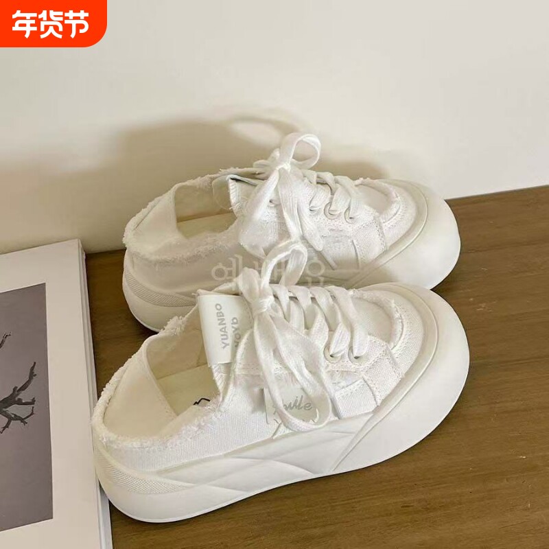 品牌断码夏季一脚蹬两穿鞋子女2026新款爆款厚底小白鞋薄款透气轻