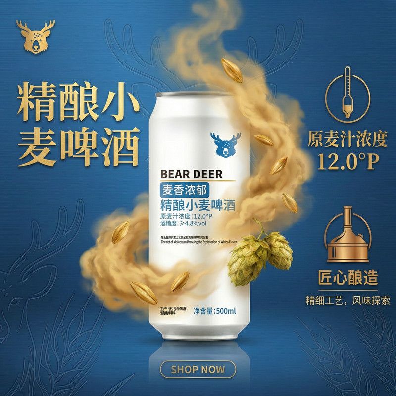 全麦白啤12度500ml*12罐整箱装德国进口原料精酿啤酒整箱批发酿造