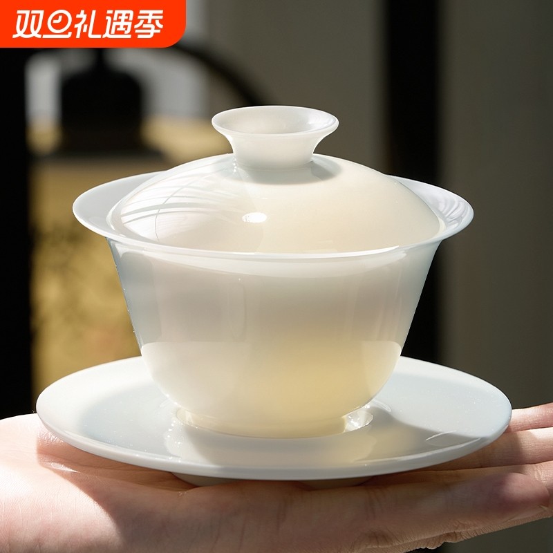 盖碗茶杯2025新款单个高档白瓷三才茶碗套装羊脂玉泡茶杯家用茶具