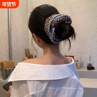 豹纹布艺发圈女百搭显脸小丸子头发绳扎马尾复古发饰气质款个性化