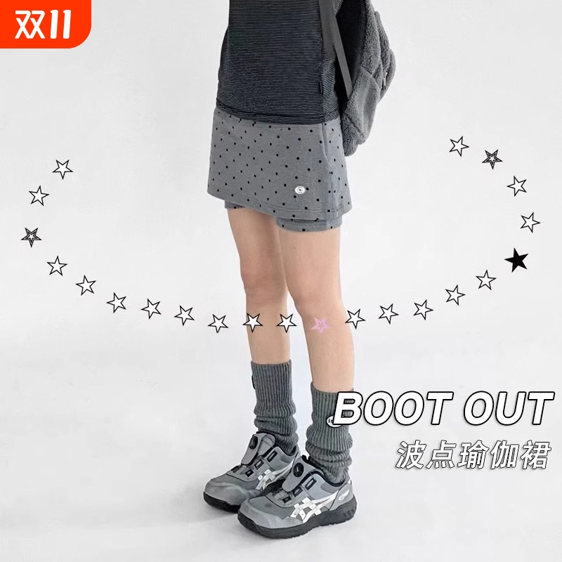 波点灰色弹力假两件运动裤裙显瘦