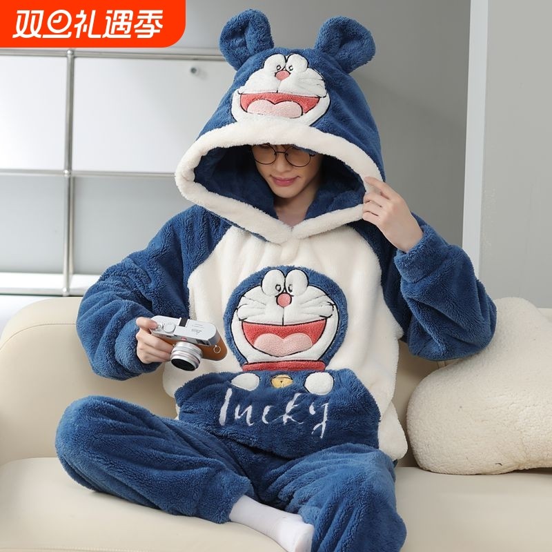 冬天情侣睡衣珊瑚绒加厚款加绒保暖可爱女秋冬季卡通男家居服套装