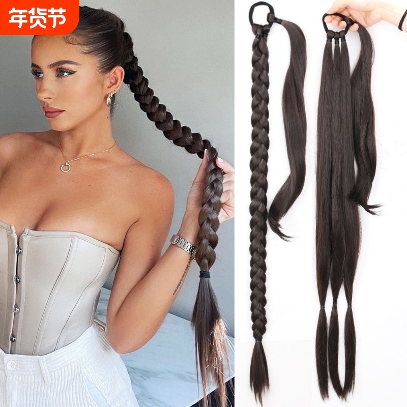 拳击辫马尾欧美风麻花辫长麻花辫女士马尾假发cos拳击辫子新款