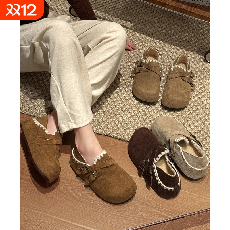 懒庸风加厚勃肯鞋女2025新款秋冬季加绒全包内增高休闲鞋复古文艺