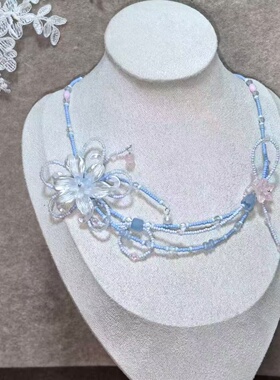 『雾屿鸢尾』原创项链新款小众手工设计鸢尾花串珠甜美温柔蓝色系