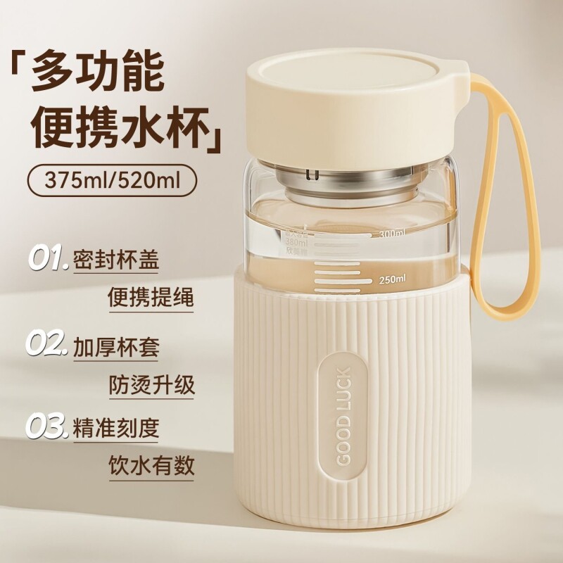 高颜值玻璃杯单层加厚水杯2026新款女生茶杯便携外出喝水杯防烫