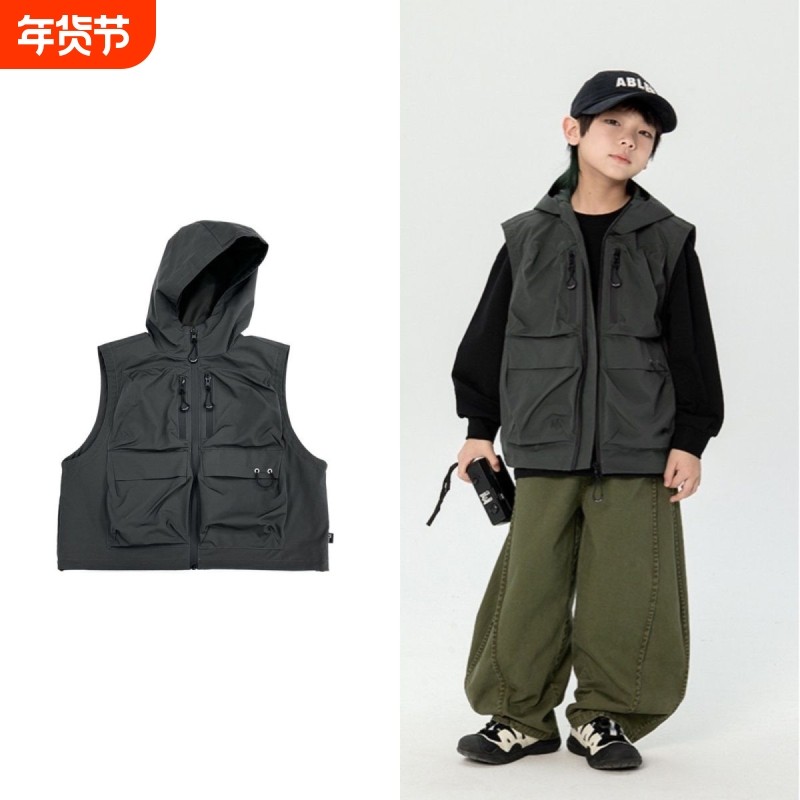 儿童工装男童马甲多口袋春秋露营上衣宝宝帅气外套坎肩背心洋气潮,童装/婴儿装/亲子装,马甲,淘宝优惠券,粉丝福利购,淘宝优惠卷