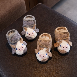 12月卡通加厚防掉鞋 婴儿鞋 1岁男女宝宝3 袜冬 软底加绒保暖棉鞋