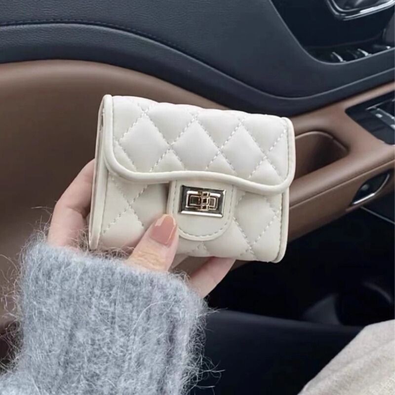 新款卡包菱格小香风软皮小零钱包女式简约卡夹多卡位证件收纳包