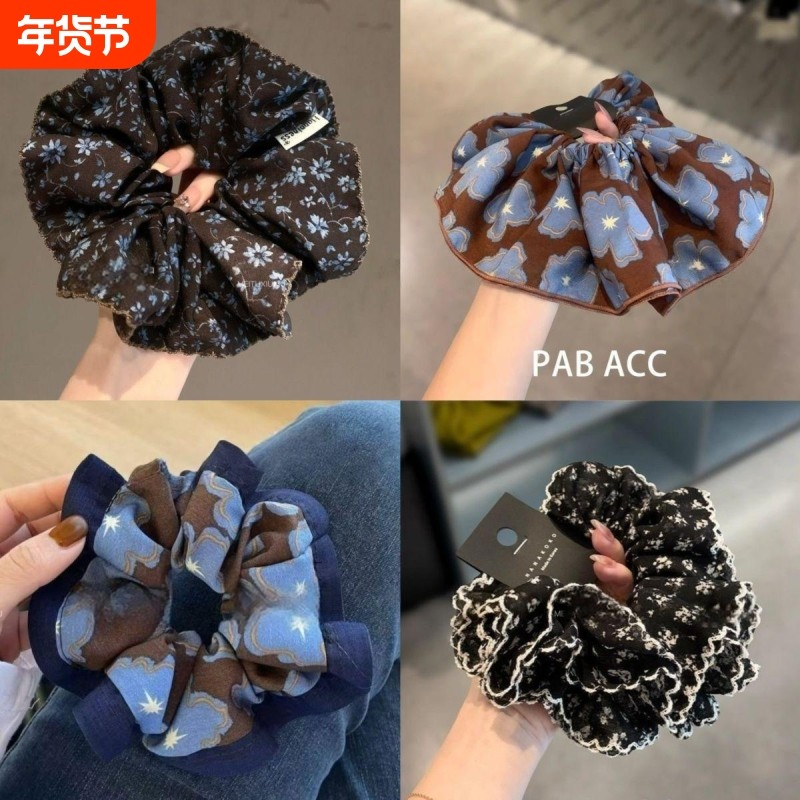 大肠发圈复古高端韩系碎花女扎头绳低马尾发绳头花高弹力皮筋花朵