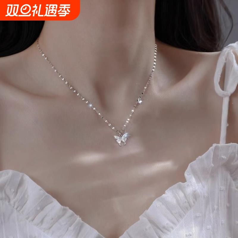 S925纯银蝴蝶项链女小众百搭高级感锁骨链情人节足银999配饰批