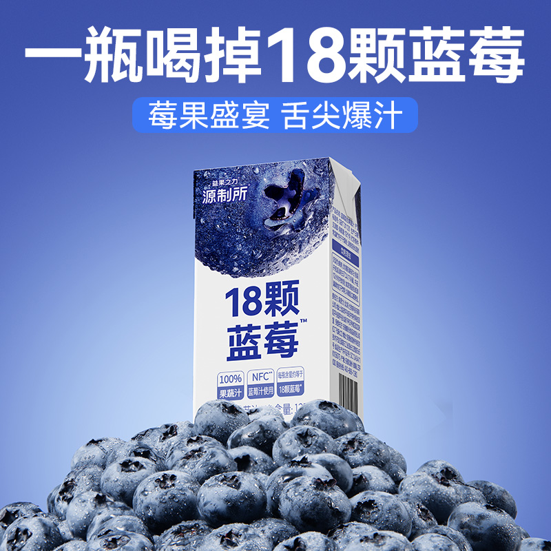 源制所蓝莓汁花青素125ml蓝莓复合果蔬汁饮料 一瓶喝掉18颗蓝莓