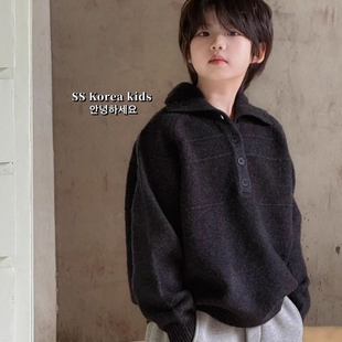 韩版休闲宽松翻领毛衣男中大童秋冬单排扣针织衫打底上衣慵懒风潮