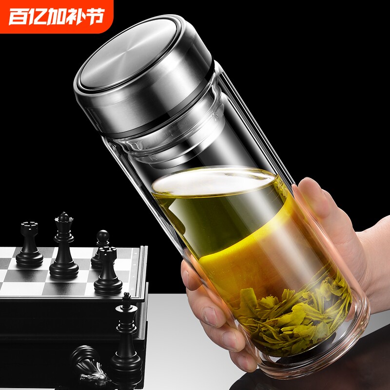 茶杯玻璃杯男士水杯鹅蛋杯子加厚高档单层泡茶大容量双层防爆隔热
