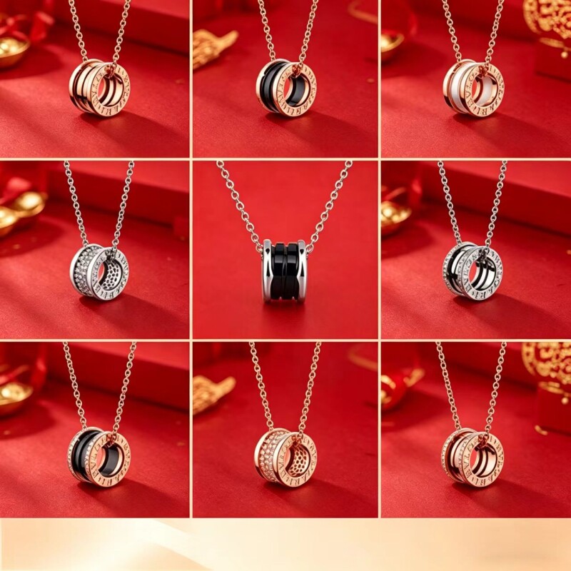 小蛮腰弹簧项链男女高版本纯银黑陶瓷满钻小红人慈善款吊坠不掉色