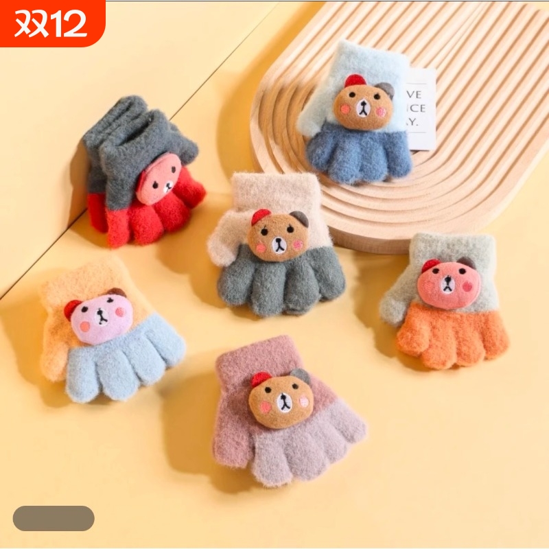 儿童五指手套冬季加绒保暖针织小孩学生写字男女小童宝宝手指幼儿