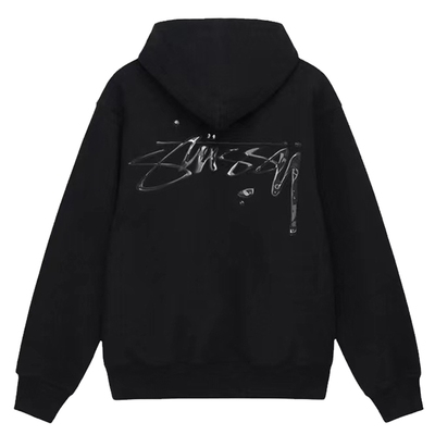 潮牌斯图西STU连帽卫衣水银字母限定款美式带帽外套秋冬加绒亲子