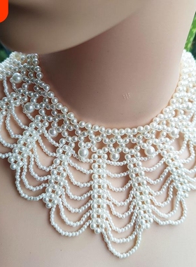 热款现货跨境花瓣项链服饰配件名媛饰品项链手工编织皇冠珍珠