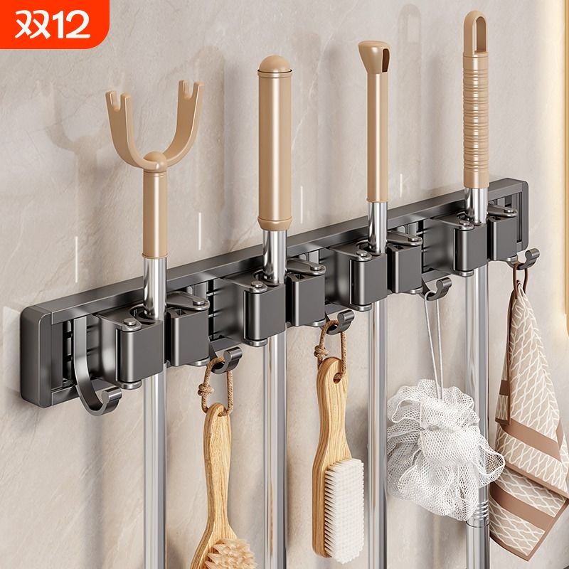 免打孔强力拖把壁挂夹神器挂钩扣收纳挂架卫生间吸盘扫把浴室承重