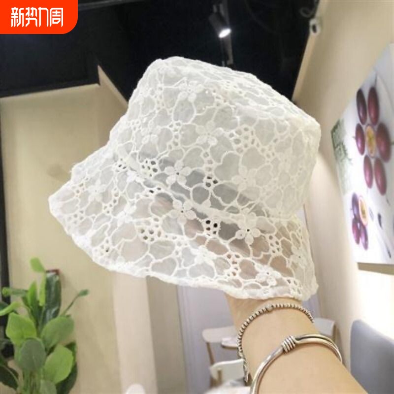 2024新款勾花镂空帽子蕾丝女百搭遮脸夏季薄花朵防晒遮阳平顶