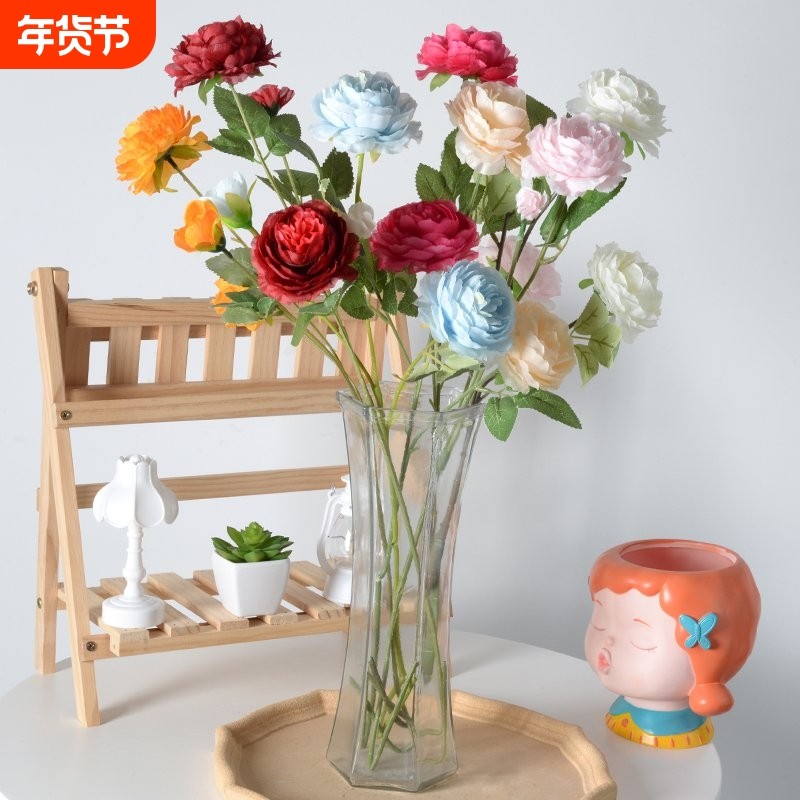 洋牡丹玫瑰仿真花绢花客厅装饰花摆件花假花牡丹花摆放红色花艺