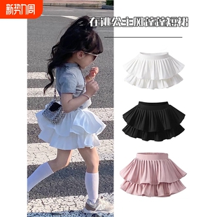 女童短裙白色蛋糕裙2025春夏百褶儿童半身宝宝蓬蓬裙公主裙裤黑色