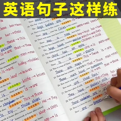 抖音同款小学英语句子训练专项练习册小学三四五六年级英语语法大全单词阅读与完型天天练6-12岁儿童英语知识句型公式词性时态句法
