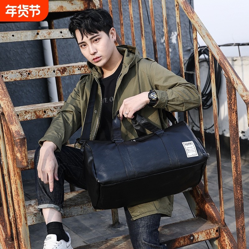 外贸批发男女独立鞋位运动PU皮健身包干湿分离单肩短途旅游手提包