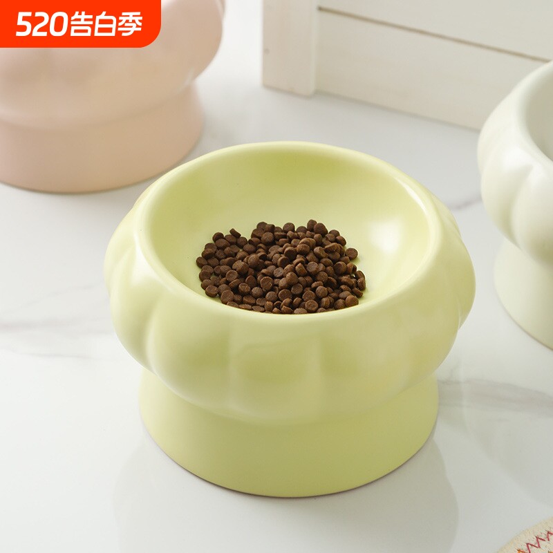 批发陶瓷猫食盆猫咪可爱蘑菇造型狗狗碗水碗保护颈椎双碗宠物碗