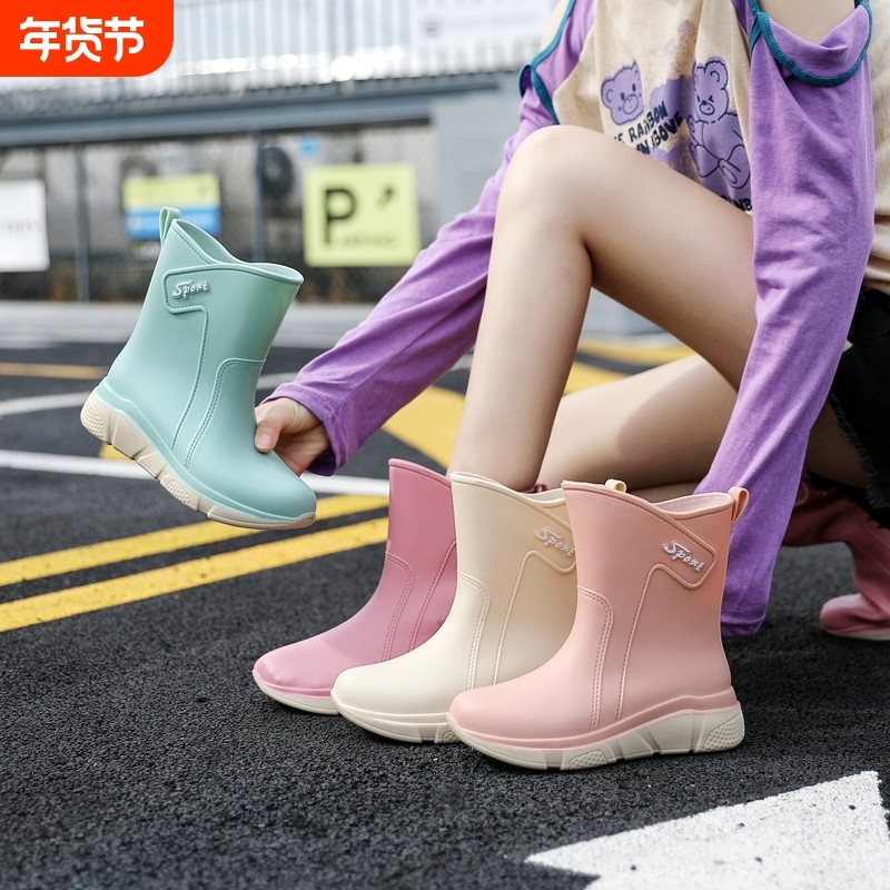雨鞋女厨房防滑耐磨胶鞋外穿雨靴防水女士水鞋中筒加绒短筒加棉