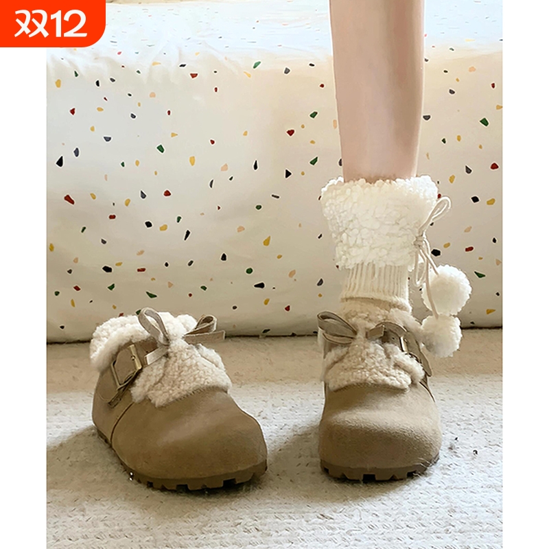 软底勃肯鞋女2025新款冬季加绒雪地靴博肯单鞋保暖棉鞋子内增高