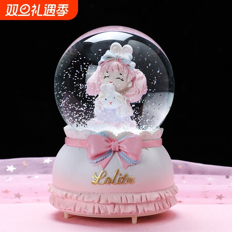 多款卡通情侣水晶球树脂摆件少女心飘雪水球八音盒儿童玩具音乐盒