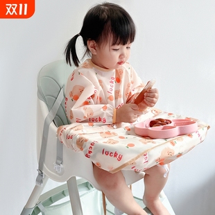一体式 餐椅罩衣宝宝辅食反穿衣防水防脏吃饭围兜儿童饭兜全身进食