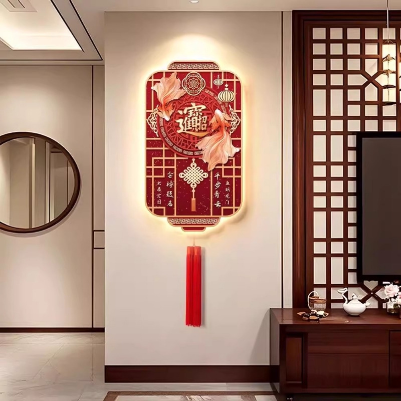 招财进宝玄关装饰画入户门电视背景墙画客厅走廊过道LED发光灯画