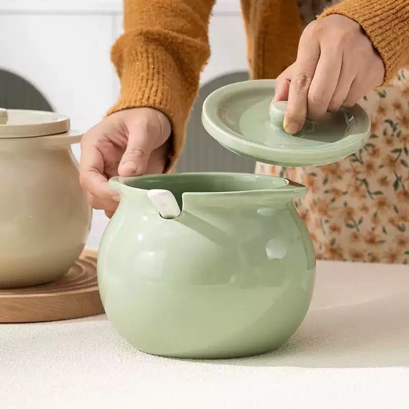 陶瓷猪油罐子家用耐高温带盖装荤油辣椒油专用的容器油壶储油坛子