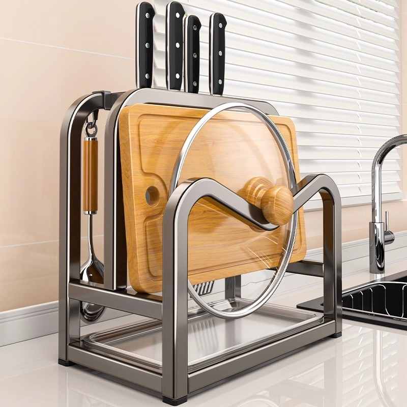 德国厨房刀架置物架多功能菜刀砧板锅盖一体收纳架家用台面刀具放